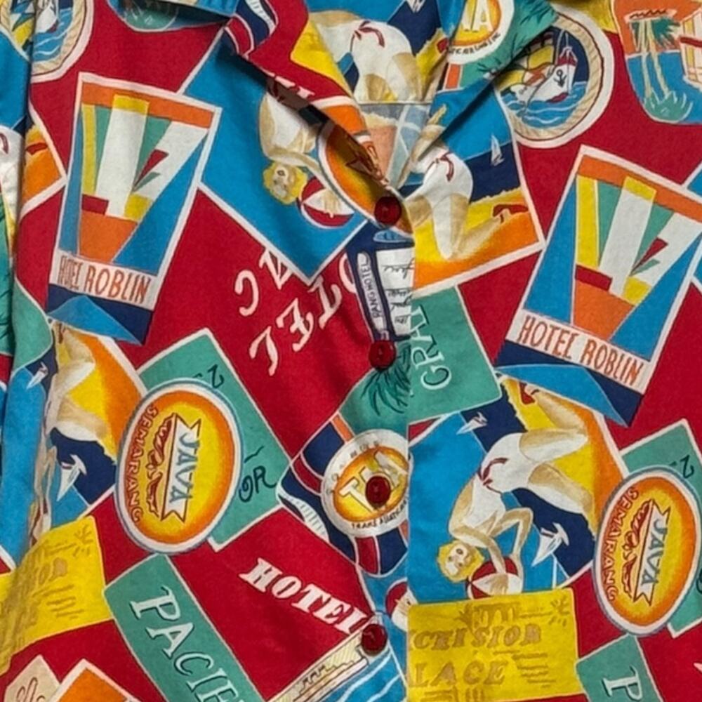 Marisa Christina II Vintage 80s 90s Made in USA Cotton Button Hawaiian Shirt XXL - Picture 2 of 4